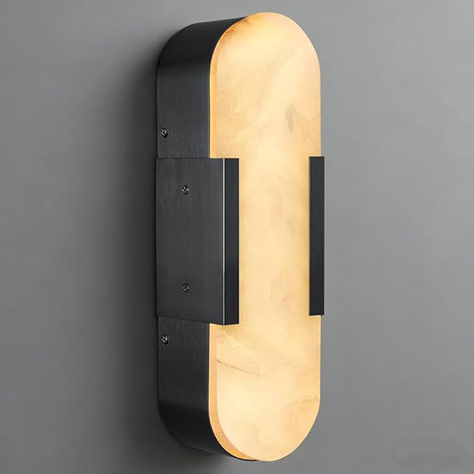 Alabaster Wall Sconce, 13.8" Natural Marble Wall Sconce, Black Alabaster Sconces, Indoor Modern Bathroom Sconces Wall Lighting for Living Room, Bedroom, Hallway, Stairs