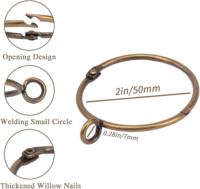 Openable Curtain Rings with Eyelet,24PCS Curtain Rings,Drapes Rings 2 in Interior Diameter,Hinge Snap-Joint Design, Fits Curtain Rods Up to 1.8 Inches Bronze TXZWJZ