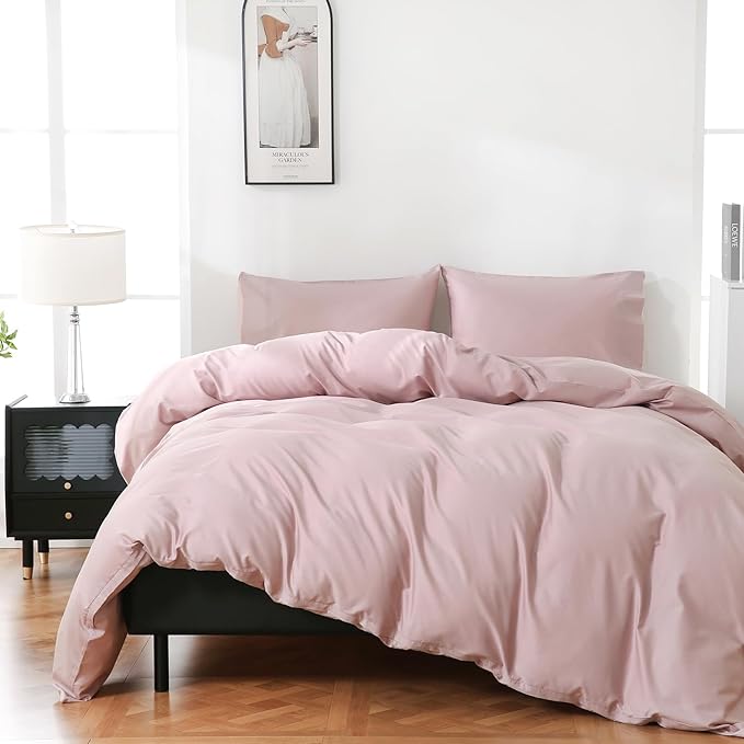 100% Organic Cotton Oversized King Duvet Cover 400 Thread Count Percale 120x98 Inches Sateen Comforter Cover Soft and Breathable Bedding Set 3 Piece（Light Pink,Oversized King）