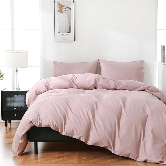 100% Organic Cotton California King Duvet Cover 400 Thread Count Percale 104x98 Inches Sateen Comforter Cover Soft and Breathable Bedding Set 3 Piece（Light Pink,Cal King）