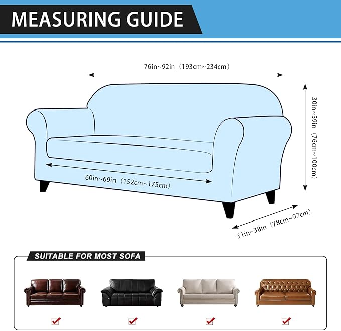 Couch Cover Leather Look 3 Seater Couch Sofa Cover 1-Piece Sofa Slipcover Stretch Furniture Protector with Elastic Bottom & Pockets(Sofa, Black)