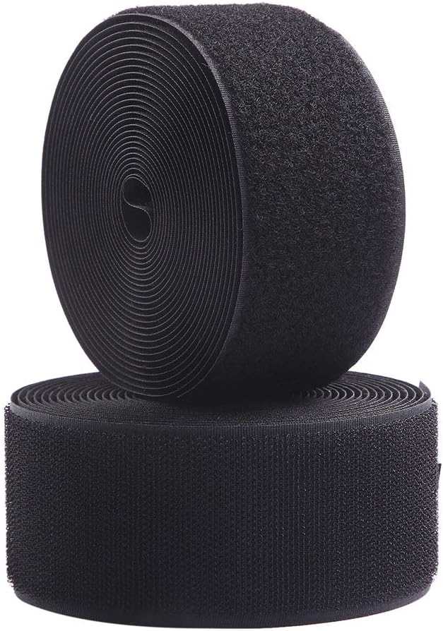 Sew on Hook and Loop Style 3 Inch Non-Adhesive Back Nylon Strips Fabric Fastener Non-Adhesive Interlocking Tape Black,5 Yard