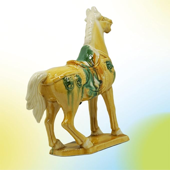 Handmade -Tang Dynasty Tri-Color Horse Sculpture Ceramic Horse-19cm Cultural Art Piece for Home,Bookcase or Office Decor (Yellow)