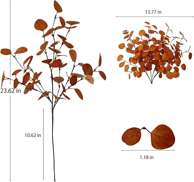 4PCS 24" Burnt Orange Fall Eucalyptus Stems Artificial Eucalyptus Leaves for Autumn Vase Decoration, Rustic Thanksgiving Centerpiece & Christmas Home Decor