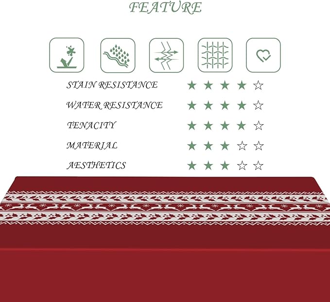 60x120 Inch Christmas Theme Rectangle Tablecloth Reindeer Berries Nordic Xmas Knitting Table Cloth Washable Durable Table Cover for Kitchen Dining Banquet Ugly Christmas Sweater Party Decor