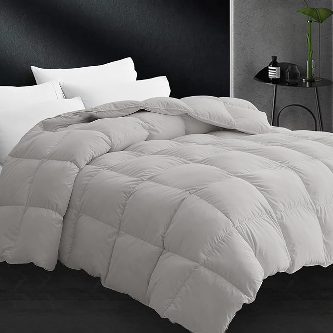 CYMULA Feather Down Comforter Full Size - All Season Grey Down Duvet Insert, Fluffy Breathable Bedding Camping Warm Quilt,Ultra Soft Quiet and Lightweight with 8 Tabs (82" x 86")