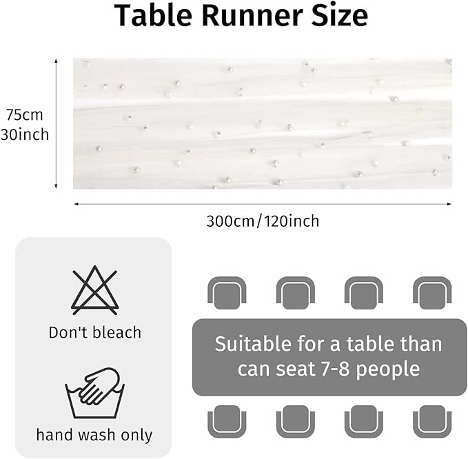WELTRXE Beige Pearl Table Runner 10ft, Boho Rustic Tulle Lace Table Runner 30x120 Inch for Wedding Decor Birthday Party Dining Table Cover, Champagne