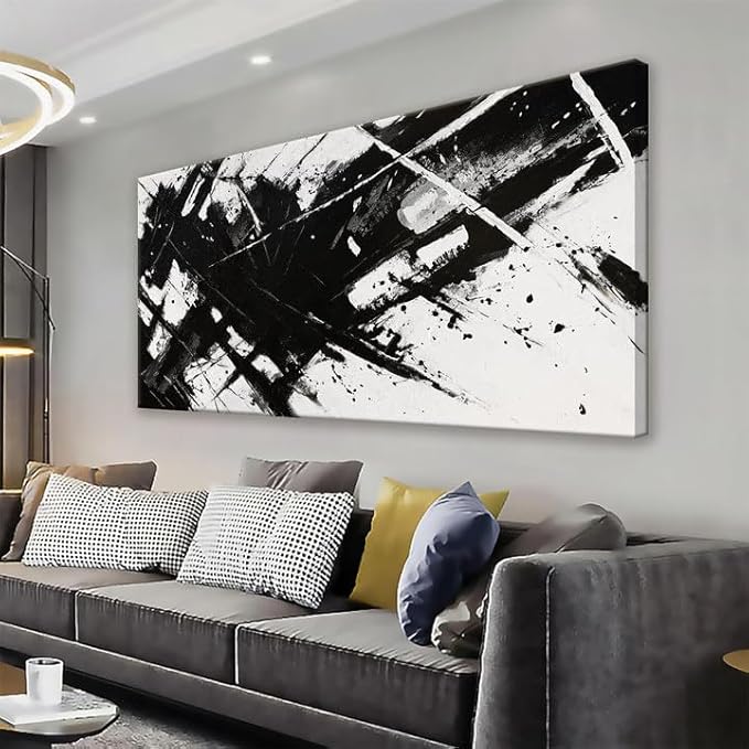 TAIJXAGSG Large Abstract Wall Art For Living Room Abstract art Grunge Room Canvas Art Wall Decor 29" X 58" Painting Black And White Wall Art For Bedroom Office Home Wall Decor