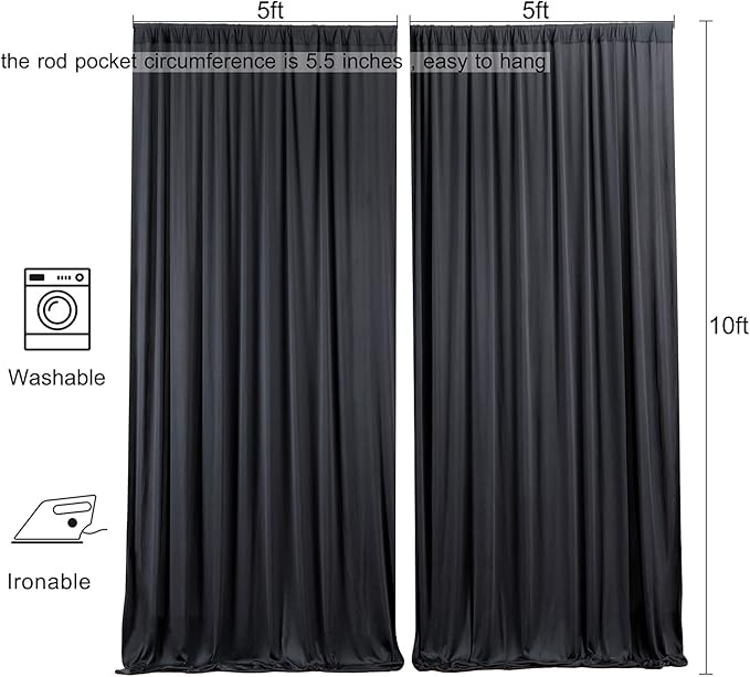 10ft x 10ft Wrinkle Free Black Backdrop Curtains for Parties, 2 Panels 5ftx10ft Polyester Photo Backdrop Drapes for Wedding Birthday Graduation Photography Background