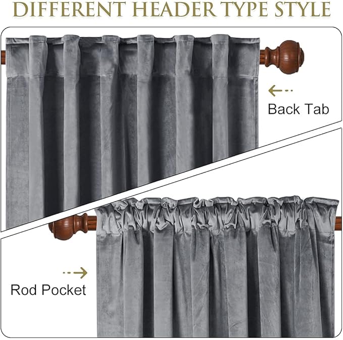 StangH Grey Curtains Velvet Drapes - Blackout Curtains for Bedroom Luxury Home Decoration Privacy Protect Vertical Panels for Living Room, Light Grey, W52 x L108, 2 Panels