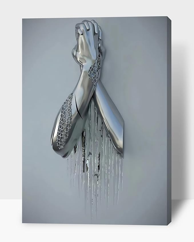 3D Wall Art Decor Artwork - 3D Metal Effect Wall Art hands clasped for Modern Wall Art, Large Wall Art for Bedroom Dercorations Framed 28”x40”x1Pcs