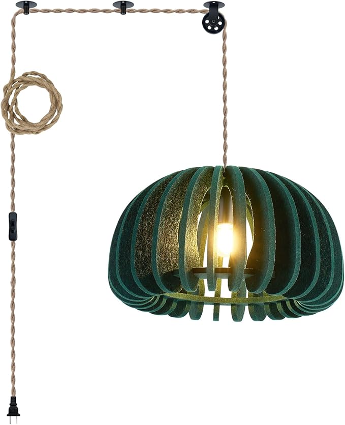 Pendant Light with Felt Lampshade, Modern Hanging Lamp Fixture, DIY Acoustic Plug-in Pendant Light for Kitchen Island, Living Room, Dining Room, Bedroom, Office (D13.7"x7.8")