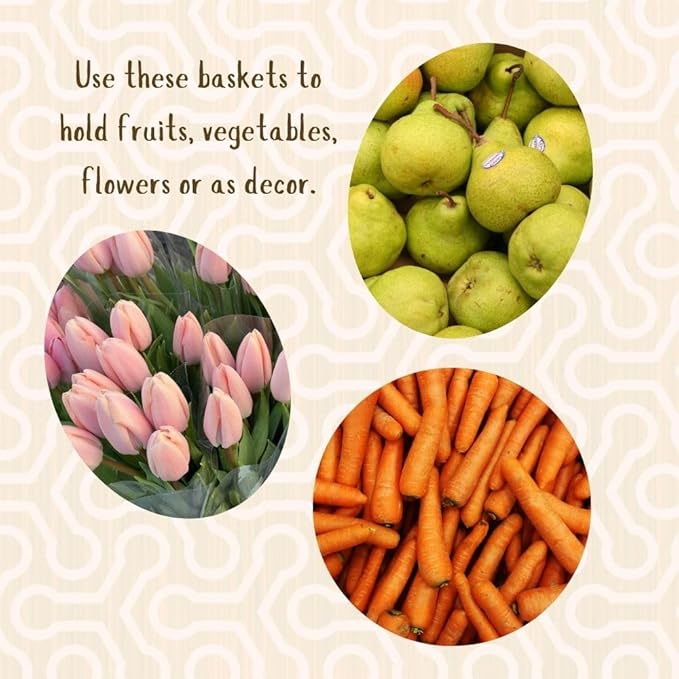 Picnic Basket - Large, Leather Handle | Garden Harvest, Fruit Picking, Farmers Market, Reusable Grocery | Woven, Wicker, African (Orange)