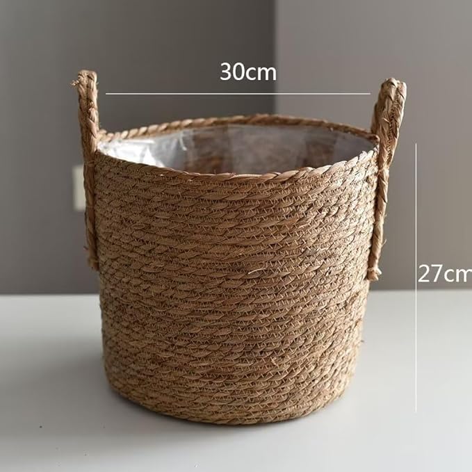 Kerio Seagrass Planter Basket Straw Plant Basket Woven Flower Plant Pot Plant Containers with Plastic Liner for Indoor Plants Laundry Room 11.8Inch