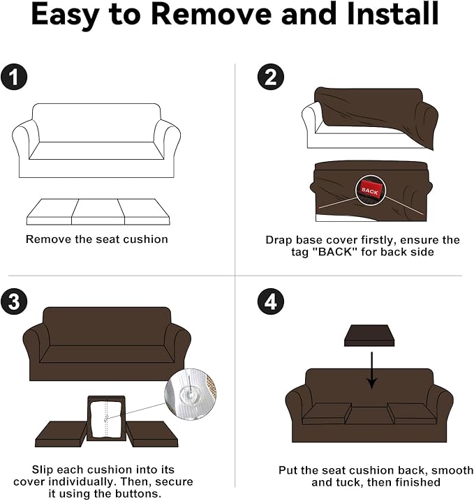 100% WaterproofCouch Cover 4-Piece Set Striped Sofa Slipcovers for 3 Cushion Couch Sofa Covers with TPU Leakproof Bottom Stretch Couch Protector Pet Proof - Sofa(3-Cushion), Brown