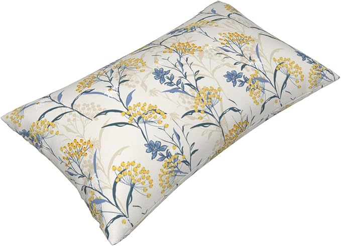 Spring Summer Seasonal Lumbar Pillow Covers 12x20 Inch Set of 2 Watercolor Blue Yellow Flower Throw Pillow Cover Vintage Plant Floral Pillowcase Cushion Cases for Home Couch Bed Sofa