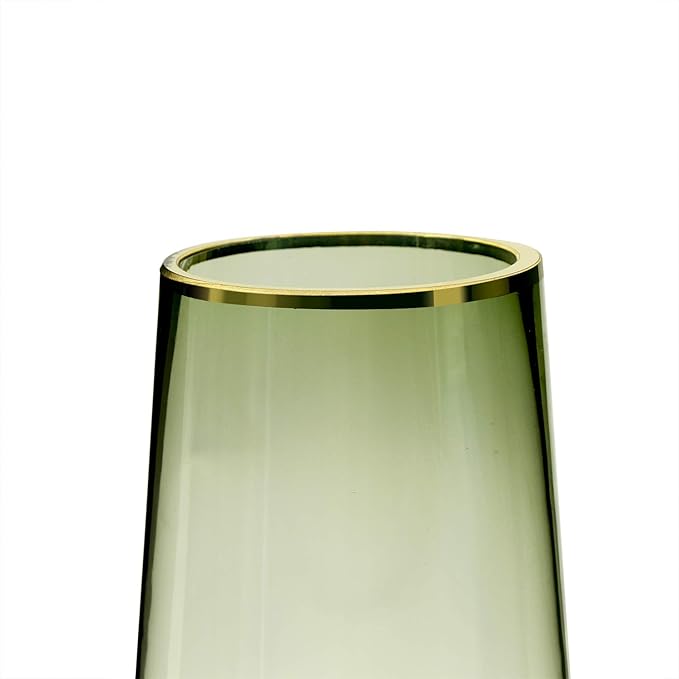 10“ Green Glass Vase with Gold Mouth for Centerpieces Home Wedding Decoration
