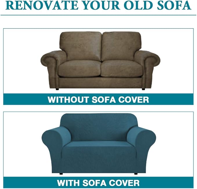 Flamingo P High Stretch Sofa Slipcover Non Slip Loveseat Covers for 2 Cushion Couch Washable Pet Furniture Protector Covers with Elastic Bottom, Thick Jacquard Fabric (Medium, Deep Teal)