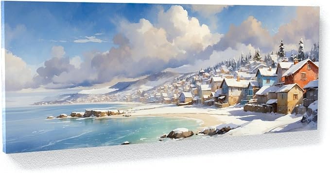 Sense Canvas Scandinavian Snowy Coastal 30 Canvas Art - Home Decor Wall Art Print Poster Painting Medium 30x12 / 1.5"