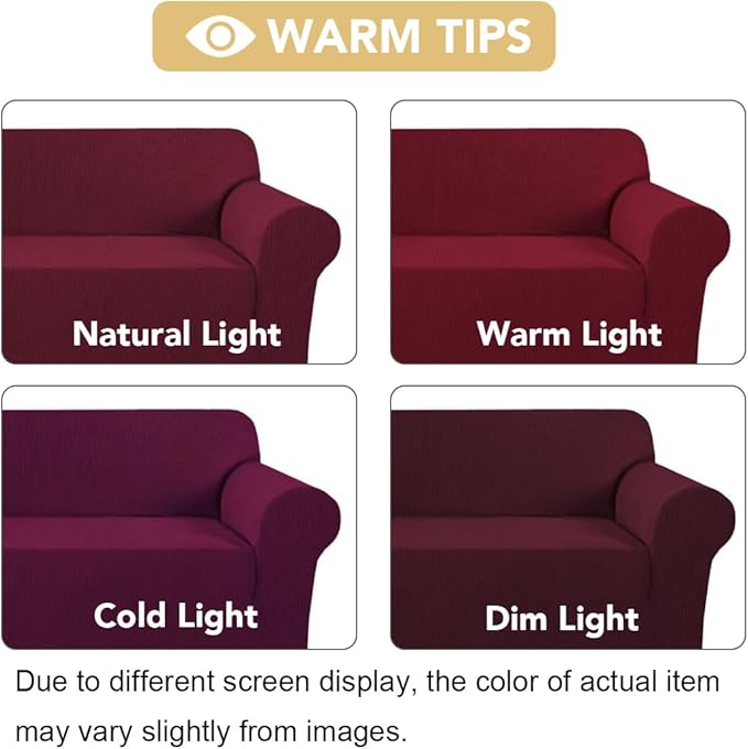 H.VERSAILTEX Stretch Couch Cover Loveseat Covers for 2 Cushion Couch Loveseat Slipcover|Sofa Cover for Love seat 1 Piece, Textured Checked Jacquard Fabric(58'-70' Wide, Burgundy Red)
