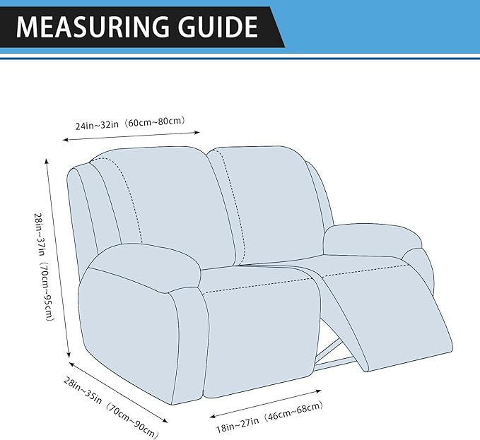 Loveseat Cover 6-Pieces for 2 Seater Reclining Sofa - Leather Look Slipcover With Pockets, Spandex Furniture Protector (Coffee)