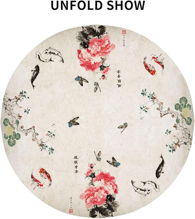 Chinese Tablecloth, Traditoanl Landscape Floral Oriental Koi Vintage Ink Painting Japanese Water Resisitant Table Cover for Dining Kitchen Living Room Home Party Holiday Decor 36 inch Round