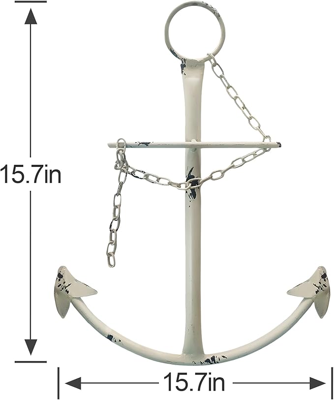 Nautical Anchor Wall Decor,Antique Metal Anchor Art Wall Decor With Chain for Bedroom Living Room Dorm Home/13" Antique Anchor with Chain Wall Decor,Antique Metal Anchor Farmhouse Decor(Creamy White)