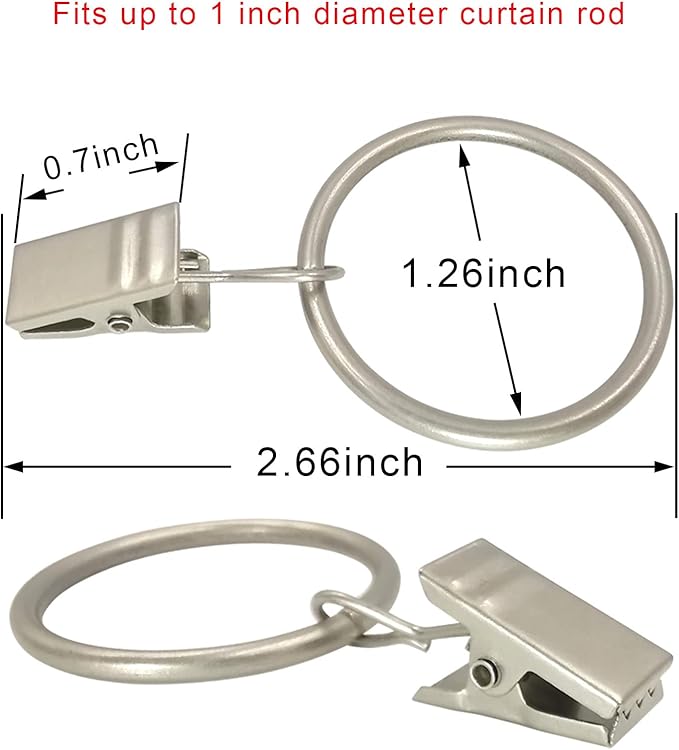 90 Pack Curtain Rings with Clips, Drapery Clips with Rings, Drapes Rings 1.26 in Interior Diameter, Fits up to 1 in Curtain Rod, Matte Silver