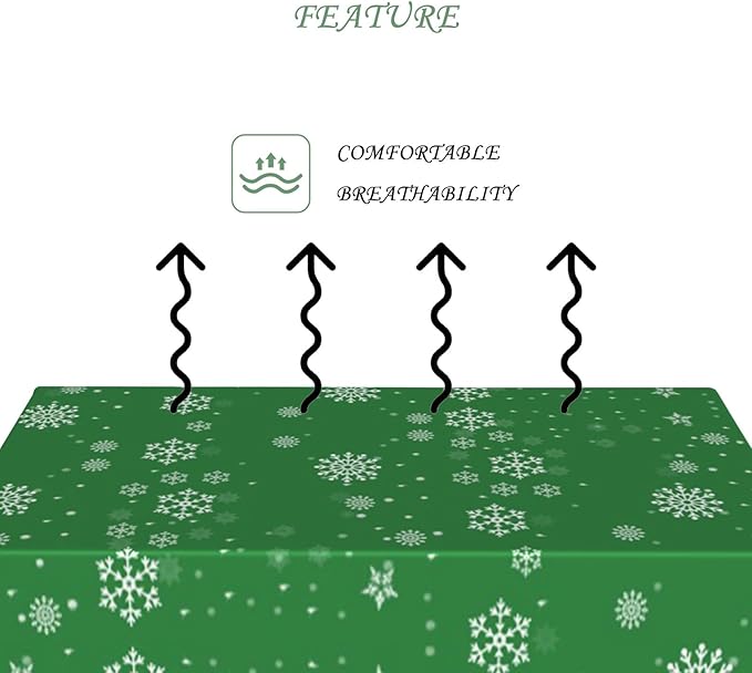 70x120 Inch Christmas Theme Rectangle Tablecloth Winter Snow Snowflake Green Table Cloth Washable Durable Table Cover for Kitchen Dining Home Banquet Xmas Party Decor