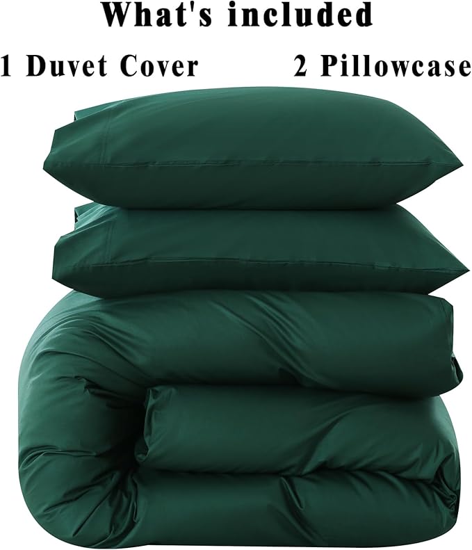 100% Organic Cotton California King Duvet Cover 400 Thread Count Percale 104x98 Inches Sateen Comforter Cover Soft and Breathable Bedding Set 3 Piece（Dark Green,Cal King）