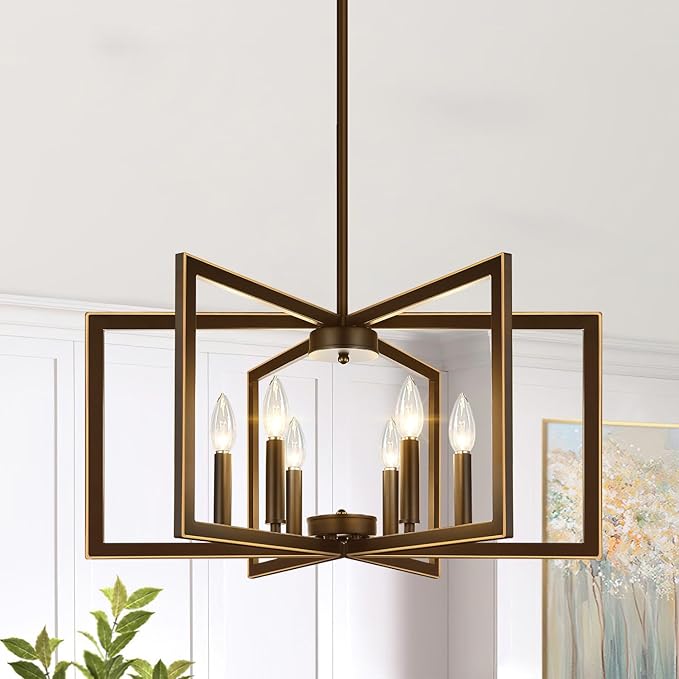 25" No Assembly Required Chandelier for Dining Room, Modern Oil-Rubbed Bronze Dining Room Light Fixture Over Table, Industrial Metal Hanging Pendant Lights Fixture for Kitchen Island, Entryway, Foyer