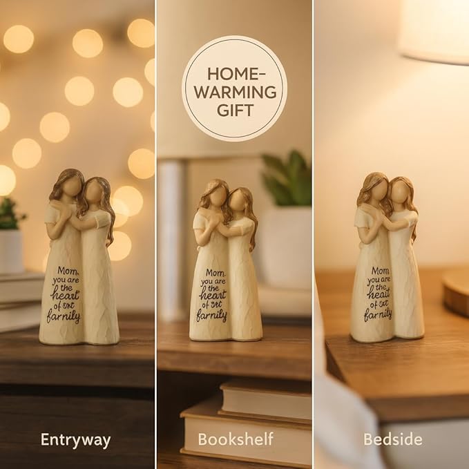 Elegant Mother and Daughter Figurine – 5.7” Tall Resin Sculpture with Hand-in-Hand Pose, Rustic Crackle Finish, Meaningful for Mom Mother’s Day, Birthday (Mom-Dau)