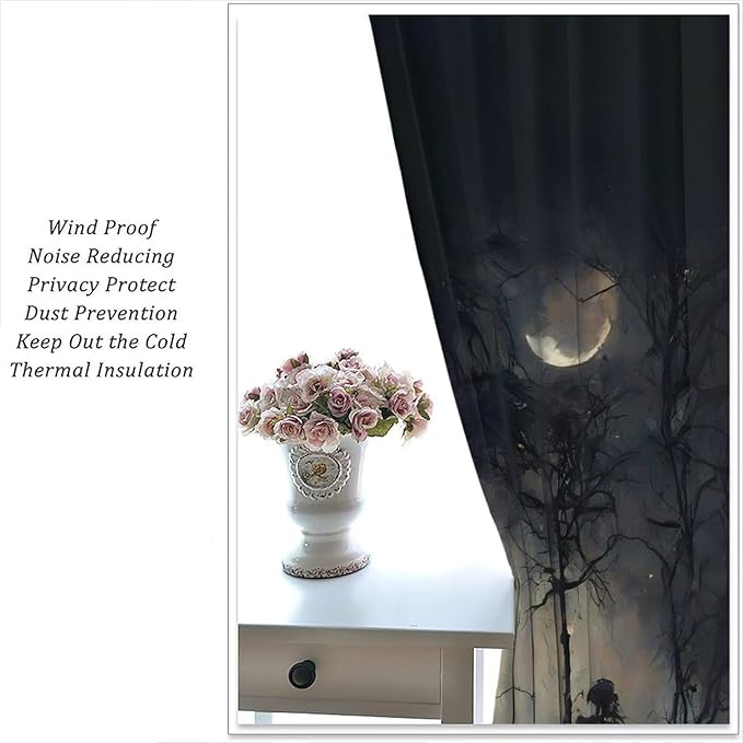 Gothic Halloween Crow Blackout Window Curtains, Black Birds Crow Crow Black Dark Decor Window Drapes, for Home Bedroom Living Room 21(W)*54(L) 2 Panels