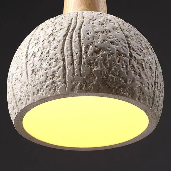 Cement Pendant Light Minimalist Industrial Hanging Lamp Wood Top Globe Pendant Fixtures for Bedroom Bedside Dining Room Kitchen Island Lighting