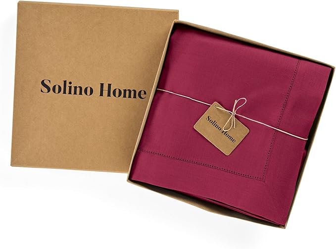 Solino Home Beet Linen Tablecloth 60 x 120 Inch - 100% Pure Linen Hemstitch Table Cloth for Rectangle Tables - Classic Hemstitch, Machine Washable Tablecloth for Fall, Thanksgiving, Christmas, Winter