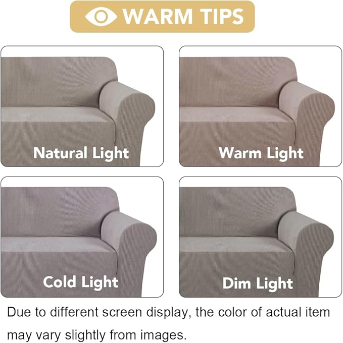 H.VERSAILTEX Stretch Couch Cover Sofa Covers for 2 Cushion Couch 1 Piece Love Seat Covers Washable with Elastic Bottom, Textured Checked Jacquard Fabric (Loveseat 58"-70" Wide, Taupe)