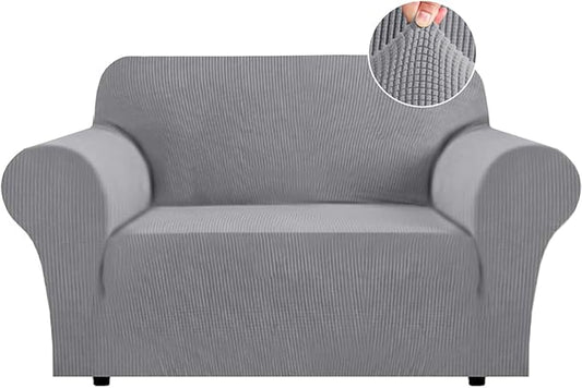 Flamingo P High Stretch Sofa Slipcover Non Slip Loveseat Covers for 2 Cushion Couch Washable Pet Furniture Protector Covers with Elastic Bottom, Thick Jacquard Fabric (Medium, Dove)