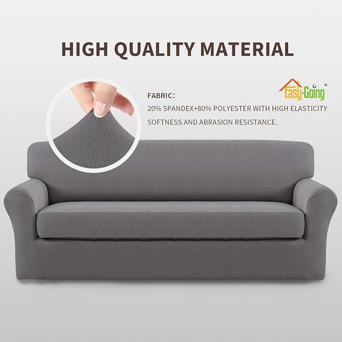 Easy-Going 2 Pieces Microfiber Stretch Sofa Slipcover – Spandex Soft Fitted Sofa Couch Cover, Washable Furniture Protector with Elastic Bottom Kids,Pet (Oversized Sofa, Light Gray)