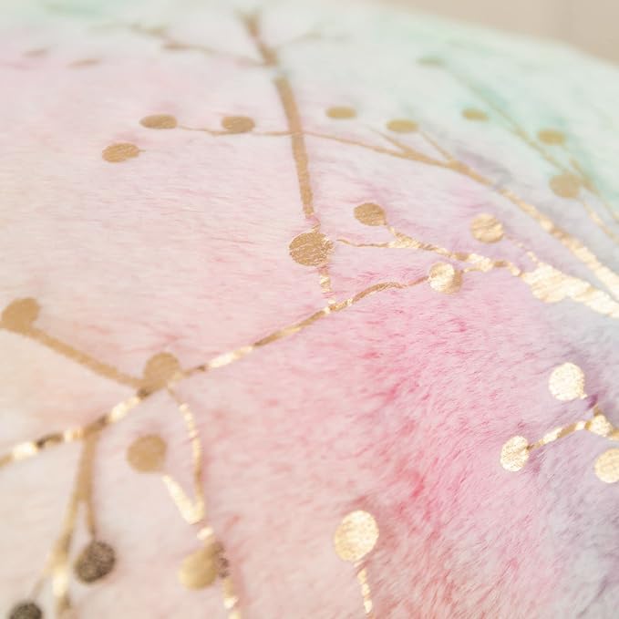 LIGICKY Set of 2 Rainbow Pillow Covers Fluffy Tie Dye Fur with Gold Branches Glitter Throw Pillows Decorative Pink Blue Soft Furry Sparkling Square Cushion Cases for Girl Room Couch Décor 18x18inch