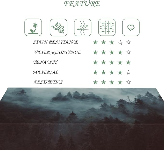 54x78 Inch Nature Rectangular Tablecloth Misty Forest Mountain Table Cloth Waterproof Durable Table Cover for Holiday Picnic Dinner BBQ Decor