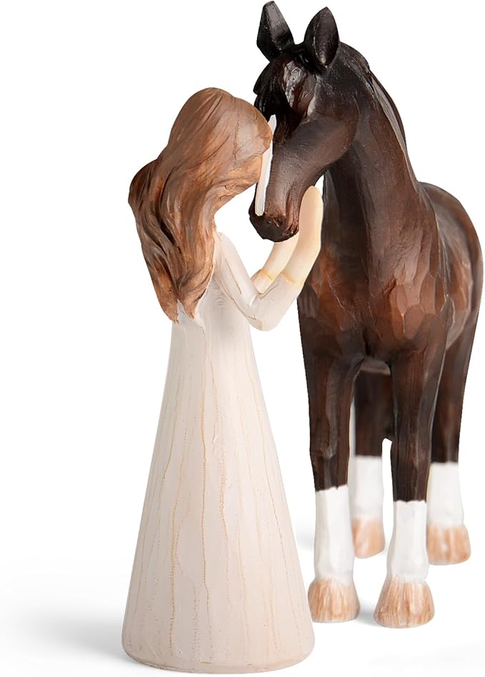Horse Gifts for Girls Women - Girl Embraces Horses Figurine Gifts for Horse Lovers Women Sculpted Hand-Painted Resin Horses Stuff Cowgirl Equestrian Decor