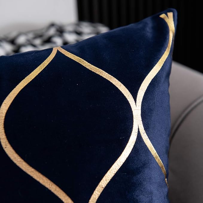 Gold Velvet Throw Pillow Covers Navy: 2 Pack 18x18 Inch Square Decorative Pillow Cases for Bedroom Sofa Couch Living Room
