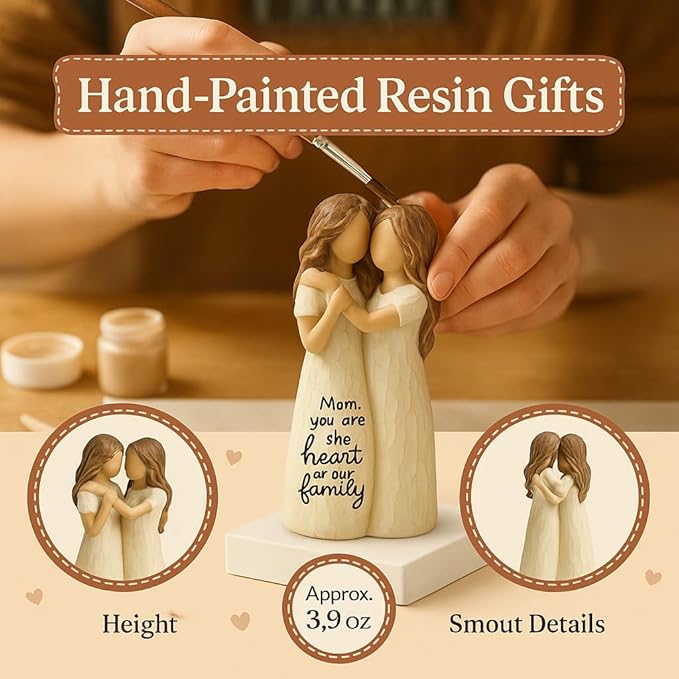 Elegant Mother and Daughter Figurine – 5.7” Tall Resin Sculpture with Hand-in-Hand Pose, Rustic Crackle Finish, Meaningful for Mom Mother’s Day, Birthday (Mom-Dau)