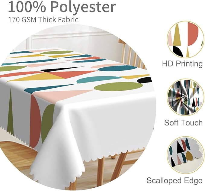 54x108inches Mid Century Table Cloth Colorful Geometric Modern 1950s 1960s Abstract Art Fashion Tablecloth Spill Proof Easy Clean Rectangle Table Cover for Kitchen Dining Room Patio Home Decor