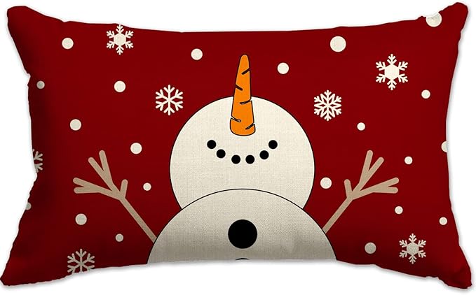 Christmas Pillow Covers 12x20 Snowman Snowflake Merry Christmas Holiday Party Throw Pillow Cover Decorations Pillows Decorative for Sofa Winter Home Decor