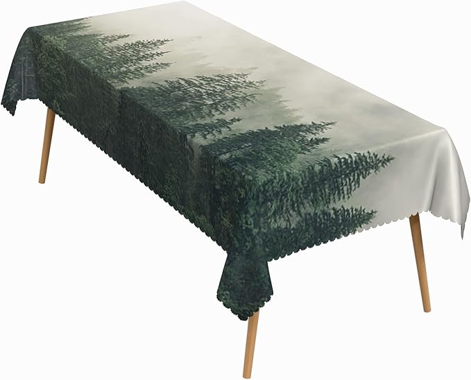 54x108 Inch Nature Scenery Rectangular Tablecloth Foggy Wild Forest Mysterious Secret Realm Table Cloth Waterproof Durable Table Cover for Home Game Room Banquet Picnic Outdoor BBQ Decor