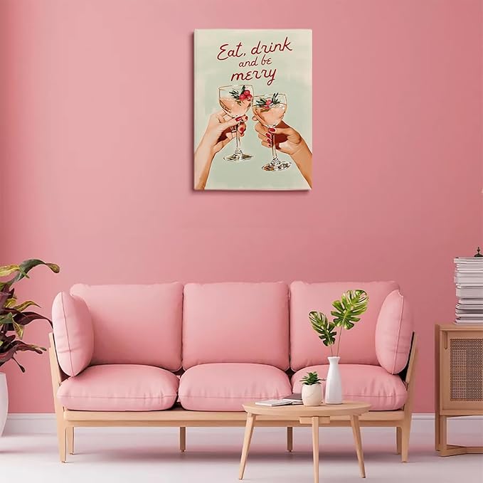 Trendy Christmas Bar Cart Art Print: Eat Drink Be Merry Poster,Christmas Bar Cart Prints,Drink Poster,Cheers Xmas Woman Painting