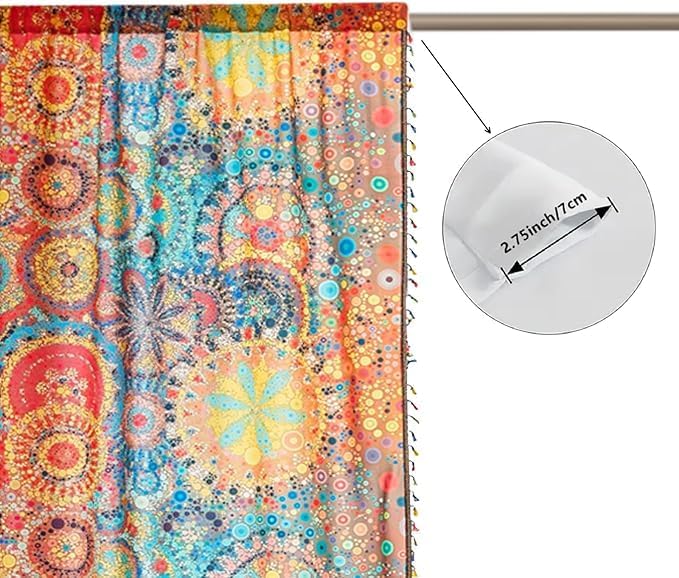 Boho Curtains Geometric Light Filtering Semi-Blackout Window Curtains 72 Inches Long Rod Pocket Drapes for Living Room 2 Panels-Dot Colorful