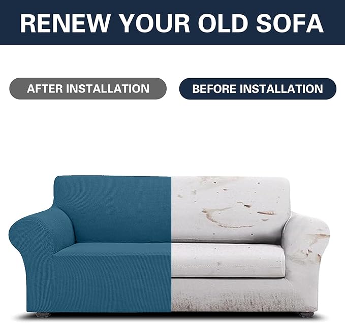 2025 New Stretch Oversized Sofa Slipcovers Couch Sofa Cover for 4 Seater Furniture Protector Covers with Elastic Bottom Jacquard Fabric Small Checks for Pets, Kids - Peacock Blue