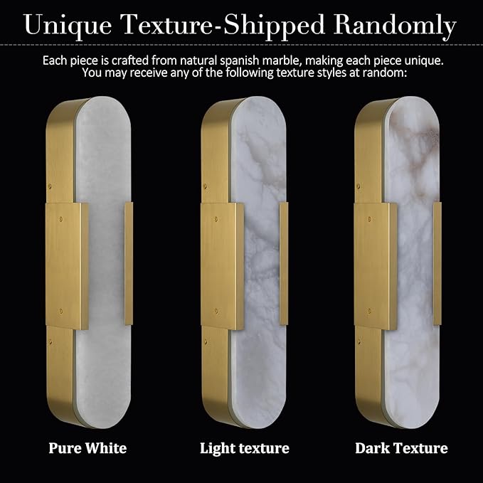 Alabaster Wall Sconce, 20" Natural Marble Wall Sconce, Brass Alabaster Sconces Set of Two, Indoor Modern Bathroom Sconces Wall Lighting for Living Room, Bedroom, Hallway, Stairs